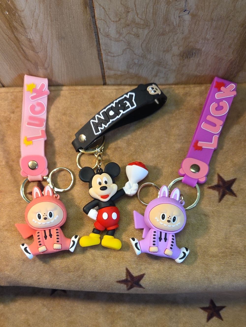 3 For 15 Luck Bunny Character Keychain - Pink & Purple With mickey mouse